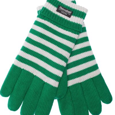Gants tricotés EEM pour hommes avec doublure thermique Thinsulate, matière tricotée en 100% coton, football - vert-blanc