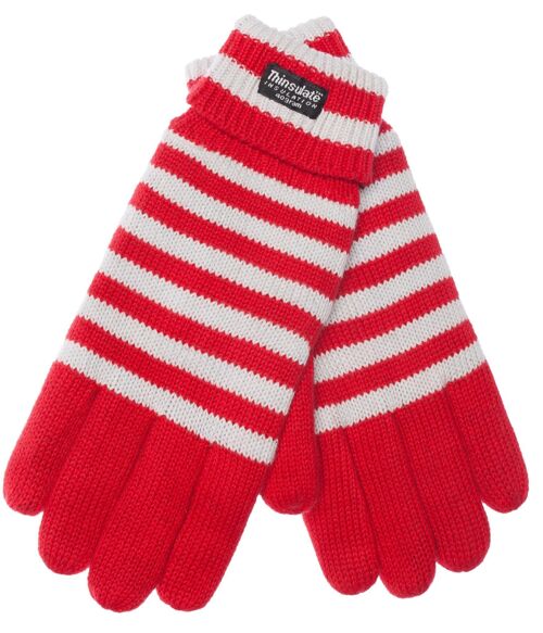 EEM Herren Strick Handschuhe mit Thinsulate Thermofutter, Strickmaterial aus 100% Baumwolle, Fußball - Rot-Weiß
