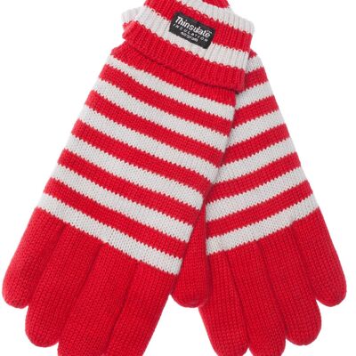 EEM Herren Strick Handschuhe mit Thinsulate Thermofutter, Strickmaterial aus 100% Baumwolle, Fußball - Rot-Weiß