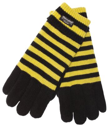 Gants tricotés EEM pour hommes avec doublure thermique Thinsulate, matière tricotée en 100% coton, football noir-jaune 2