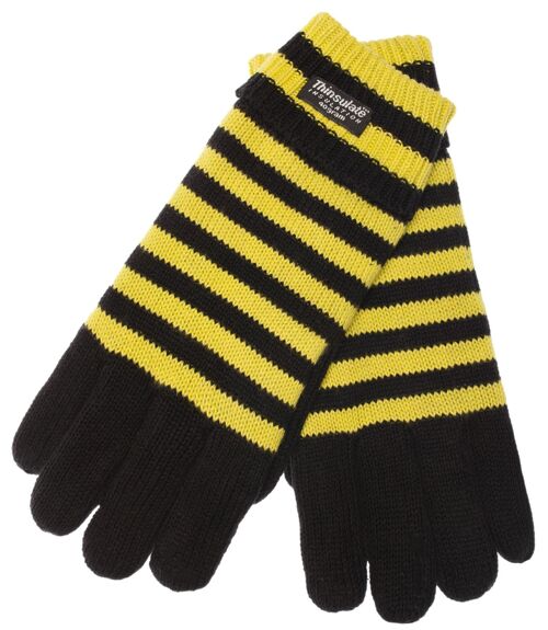 EEM Herren Strick Handschuhe mit Thinsulate Thermofutter, Strickmaterial aus 100% Baumwolle, Fußball schwarz-gelb