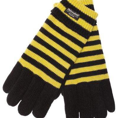 EEM Herren Strick Handschuhe mit Thinsulate Thermofutter, Strickmaterial aus 100% Baumwolle, Fußball schwarz-gelb