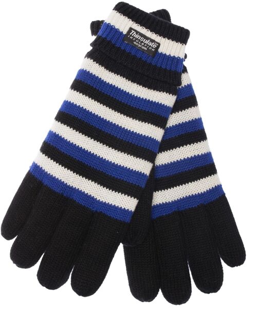 EEM Herren Strick Handschuhe mit Thinsulate Thermofutter, Strickmaterial aus 100% Baumwolle, Fußball schwarz-weiß-blau