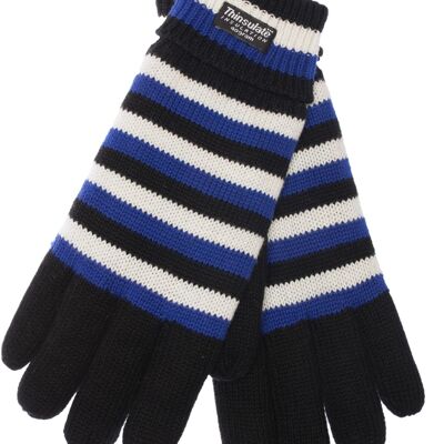 EEM Herren Strick Handschuhe mit Thinsulate Thermofutter, Strickmaterial aus 100% Baumwolle, Fußball schwarz-weiß-blau