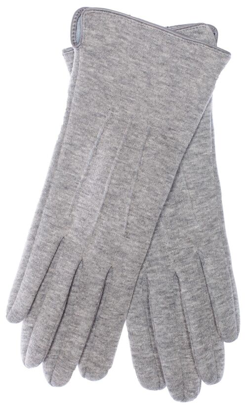EEM Damen Jersey Handschuhe aus Baumwolle mit Touch-Funktion, stretch, gefüttert mit kuschelig weichem Teddyfleece - Grau-Meliert