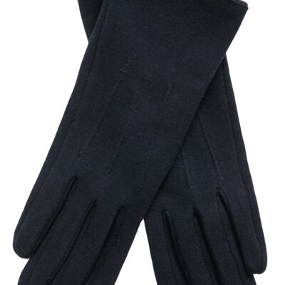 EEM women's jersey gloves made of cotton with touch function, stretch, lined with cuddly soft teddy fleece navy
