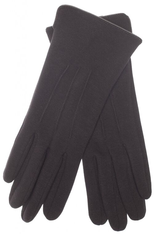 EEM Damen Jersey Handschuhe aus Baumwolle mit Touch-Funktion, stretch, gefüttert mit kuschelig weichem Teddyfleece schwarz