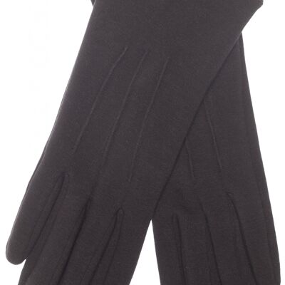 EEM women's jersey gloves made of cotton with touch function, stretch, lined with cuddly soft teddy fleece, black