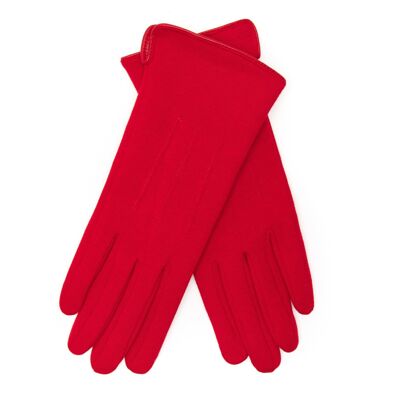 EEM women's jersey gloves made of cotton with touch function, stretch, lined with cuddly soft teddy fleece - red