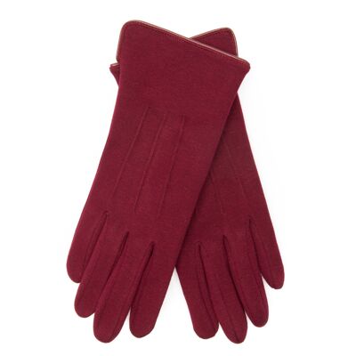 EEM women's jersey gloves made of cotton with touch function, stretch, lined with cuddly soft teddy fleece - wine red