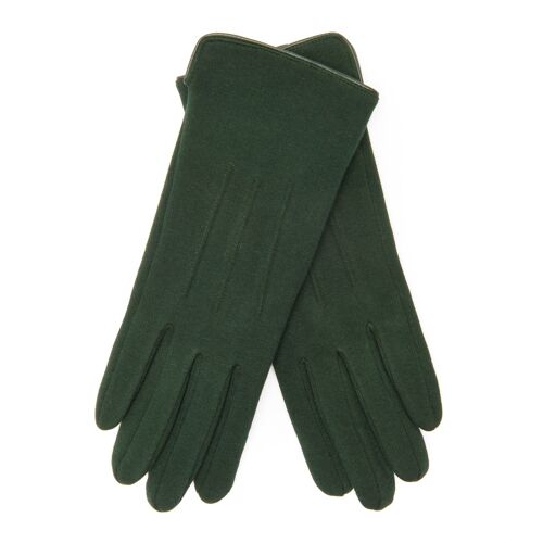 EEM Damen Jersey Handschuhe aus Baumwolle mit Touch-Funktion, stretch, gefüttert mit kuschelig weichem Teddyfleece - Dunkelgrün