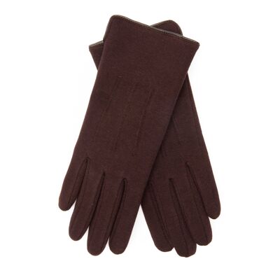 EEM women's jersey gloves made of cotton with touch function, stretch, lined with cuddly soft teddy fleece - brown