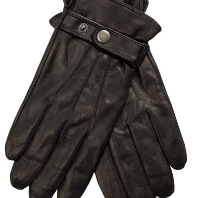 EEM men's leather gloves JOSH-IP with touch function and button closure, made of lamb nappa leather, smartphone black