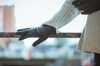 Gants en cuir EEM pour femmes en cuir nappa d'agneau avec sangles décoratives, poignets tricotés et doublure en polaire 15