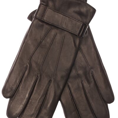 EEM men's leather gloves made of lamb nappa leather - dark brown