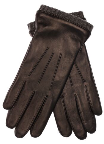 Gants en cuir EEM pour homme en cuir nappa d'agneau avec poignet tricoté et doublure polaire - noir/anthracite 20