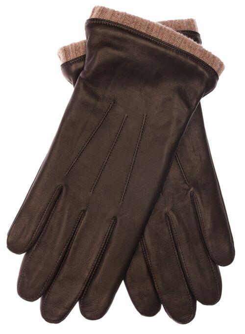 EEM Herren Leder Handschuhe aus Lammnappaleder mit Strickstulpe und Fleecefutter - schwarz