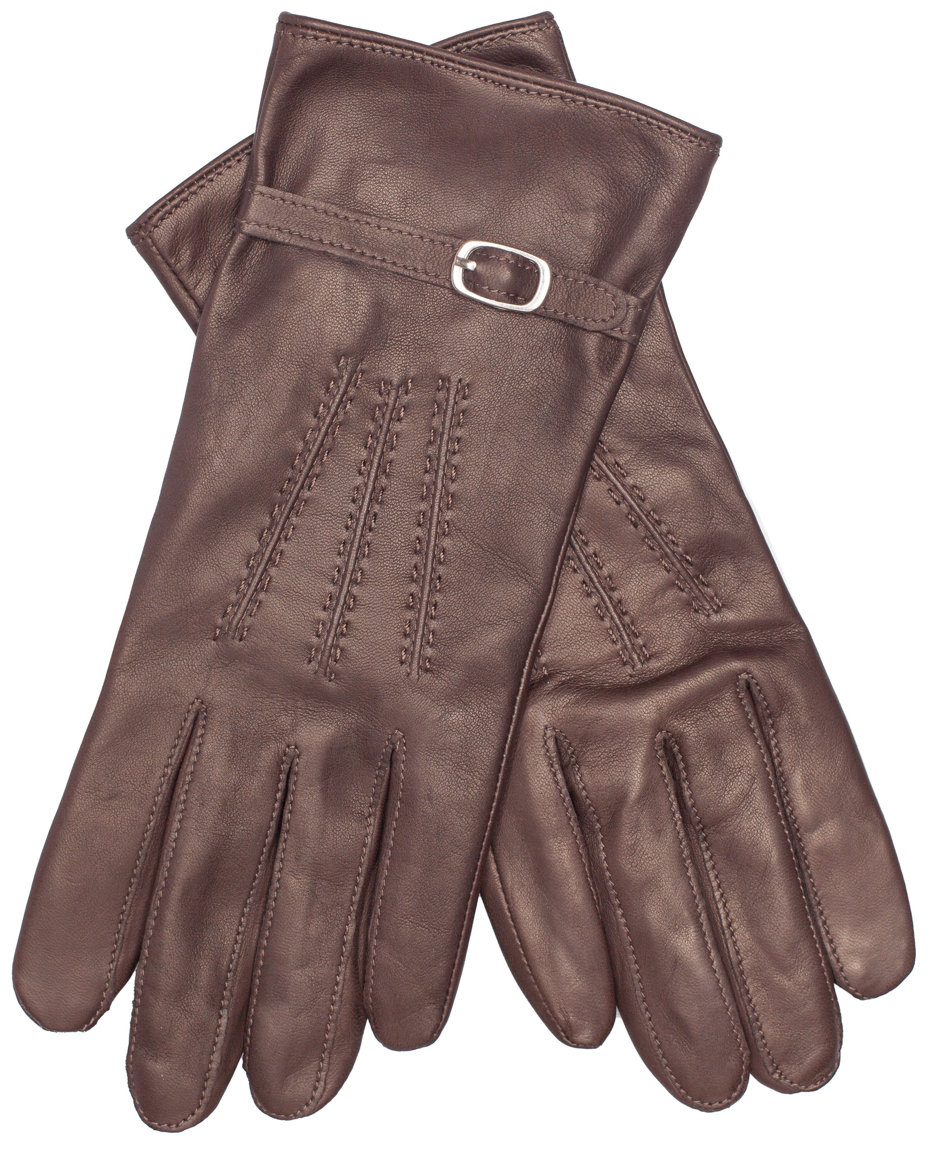 Gants en cuir pour femme EEM avec fonction tactile en cuir nappa d'agneau, smartphone - marron foncé