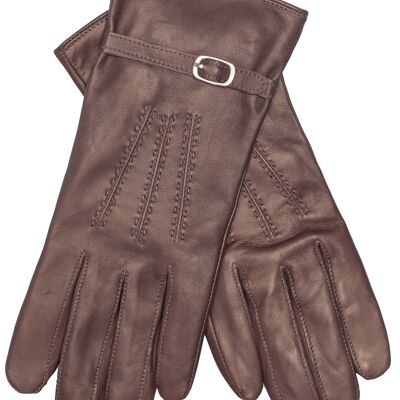 EEM women's leather gloves with touch function made of lamb nappa leather, smartphone - dark brown