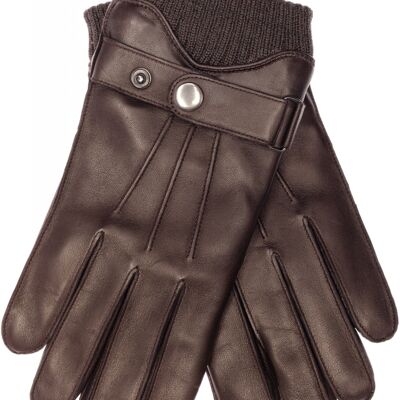 EEM Herren Leder Handschuhe mit Touch-Funktion, Riegel und Wollstrickbund, 100% Lammnappaleder, smartphone - braun
