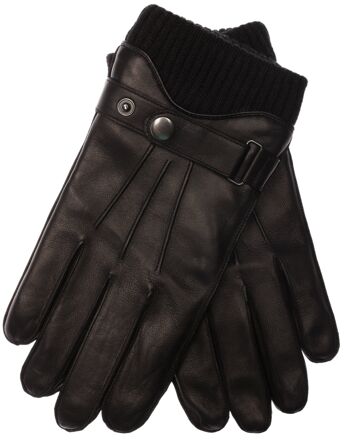 Gants en cuir homme EEM avec fonction tactile, barrette et manchette en tricot de laine, 100% cuir nappa d'agneau, smartphone noir 17