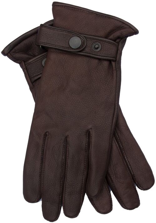 EEM Herren Leder Handschuhe PATRICK aus echtem Hirschleder mit hochwertigem Woll-Kaschmir-Futter, Luxus, Premium, handgenäht - Dunkelbraun