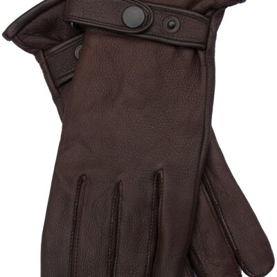 EEM men's leather gloves PATRICK made of real deerskin with high-quality wool-cashmere lining, luxury, premium, hand-sewn - dark brown