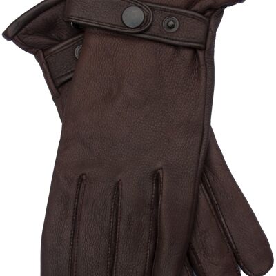 Gants en cuir pour hommes EEM PATRICK en cuir de daim véritable avec doublure en laine et cachemire de haute qualité, luxe, haut de gamme, cousus à la main - marron foncé