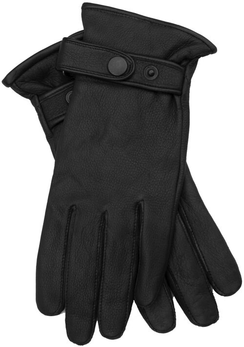 EEM Herren Leder Handschuhe PATRICK aus echtem Hirschleder mit hochwertigem Woll-Kaschmir-Futter, Luxus, Premium, handgenäht schwarz