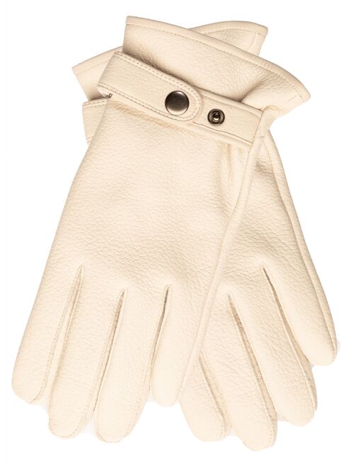 EEM Herren Leder Handschuhe PATRICK aus echtem Hirschleder mit hochwertigem Woll-Kaschmir-Futter, Luxus, Premium, handgenäht - Weiß