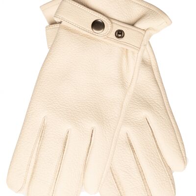 EEM Herren Leder Handschuhe PATRICK aus echtem Hirschleder mit hochwertigem Woll-Kaschmir-Futter, Luxus, Premium, handgenäht - Weiß