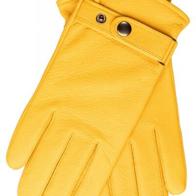 EEM Herren Leder Handschuhe PATRICK aus echtem Hirschleder mit hochwertigem Woll-Kaschmir-Futter, Luxus, Premium, handgenäht - Gelb