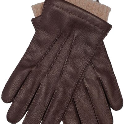 EEM men's leather gloves EDGAR made of real deerskin with high-quality wool-cashmere lining, luxury, premium, hand-sewn - dark brown