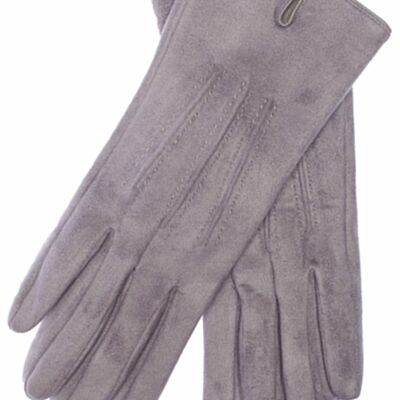 EEM VEGAN women's gloves in suede look lined with cuddly soft teddy fleece - gray melange