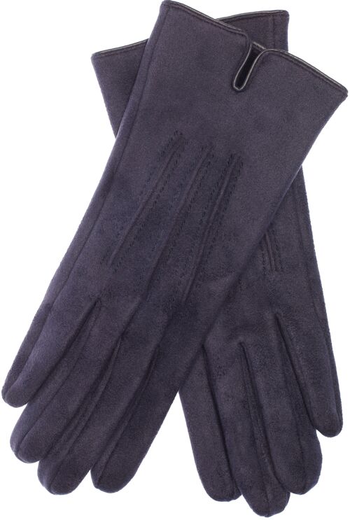 EEM VEGAN Damen Handschuhe in Wildleder-Optik gefüttert mit kuschelig weichem Teddyfleece marine