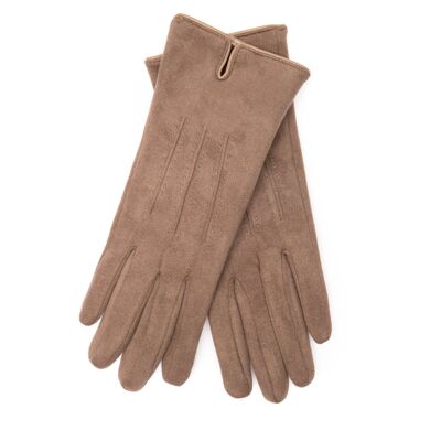 EEM VEGAN women's gloves in suede look lined with cuddly soft teddy fleece - taupe