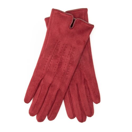 EEM VEGAN Damen Handschuhe in Wildleder-Optik gefüttert mit kuschelig weichem Teddyfleece - Weinrot