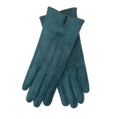 EEM VEGAN women's gloves in suede look lined with cuddly soft teddy fleece - dark green