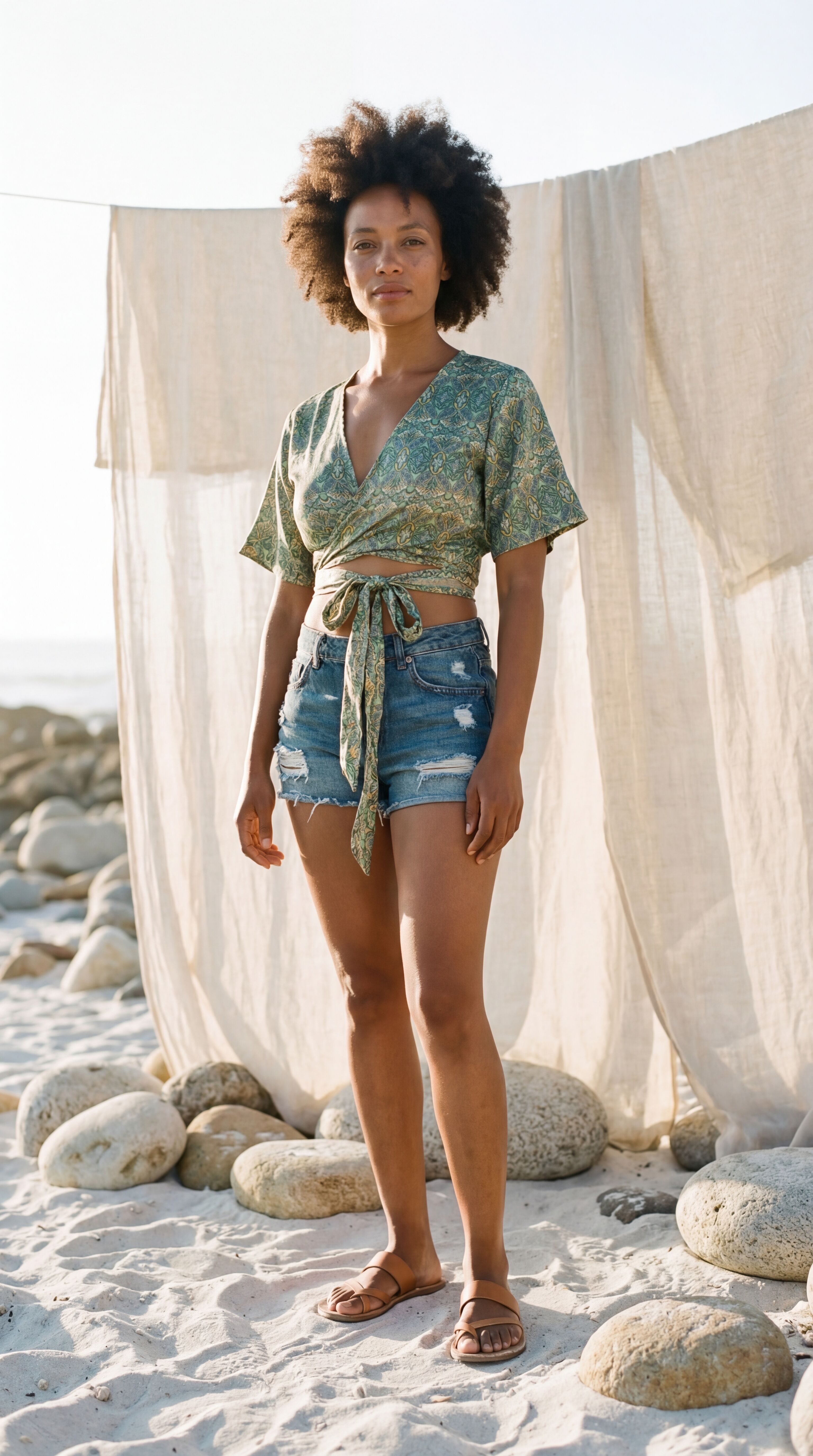 Silk Wrap Top - Bohemian Adjustable Tie Front Crop Summer