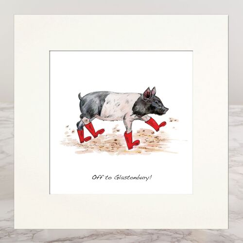 Mounted Print Pig In Boots