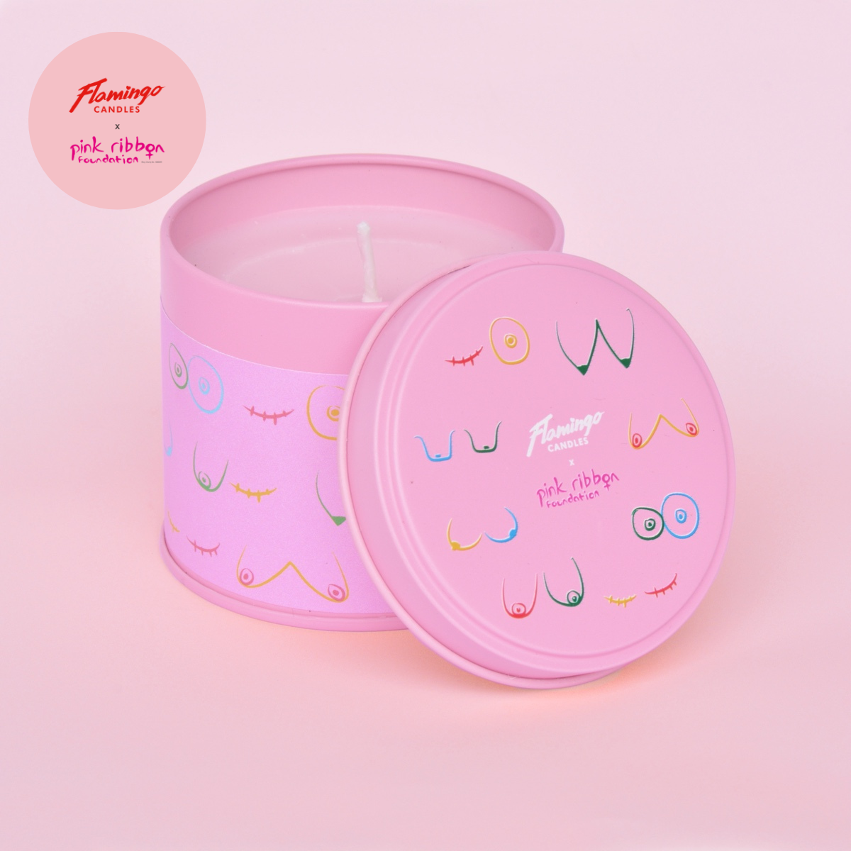 Pink Ribbon Pink Boobs Print Tin Candle