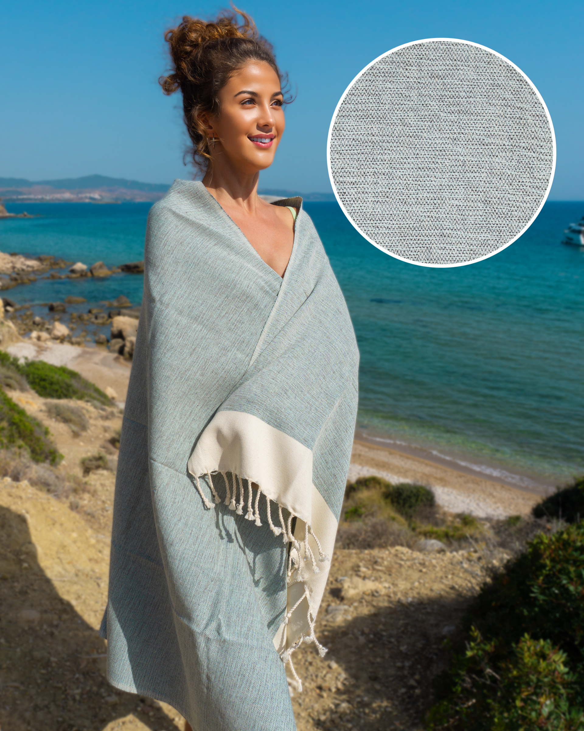 TELO DA HAMMAM/PISCINA MANOLIA IN COTONE – Compatto e anti-sabbia – Turchese - 180x100 cm