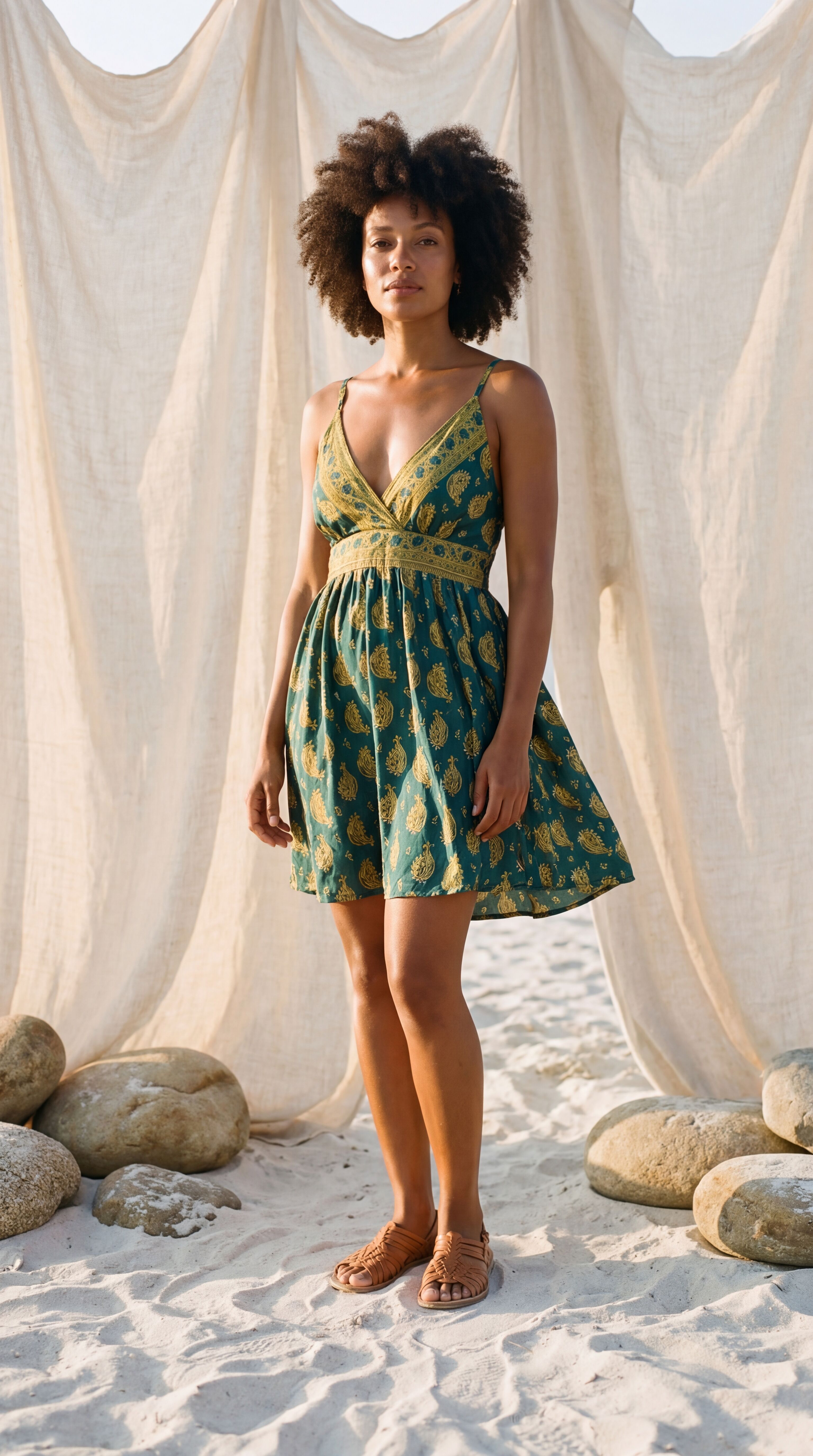 Belle V- neck open back bohemian short dress_boho summer