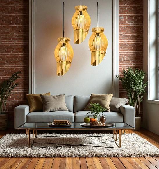 Handmade Wooden Pendant Lamp – Sculptural Design – Modern Interior Lighting