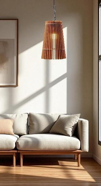 Handmade Wooden Pendant Lamp – Cylindrical Design – Modern Interior Lighting