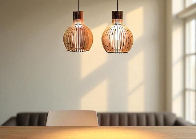 Handmade Wooden Pendant Lamp – Spherical Design – Modern Interior Lighting