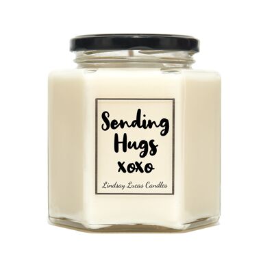 Envoi d'un cadeau de bougie parfumée Hugs pour un ami / une petite amie / un petit ami, de bonnes vibrations, des bougies de soja végétaliennes. Envoyer un câlin
