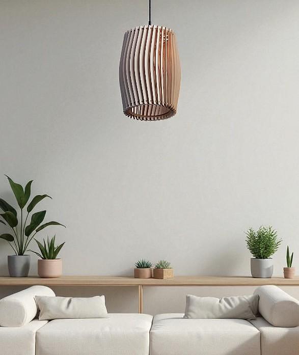 Handmade Wooden Pendant Lamp – Elegant Curved Design – Modern Interior Lighting