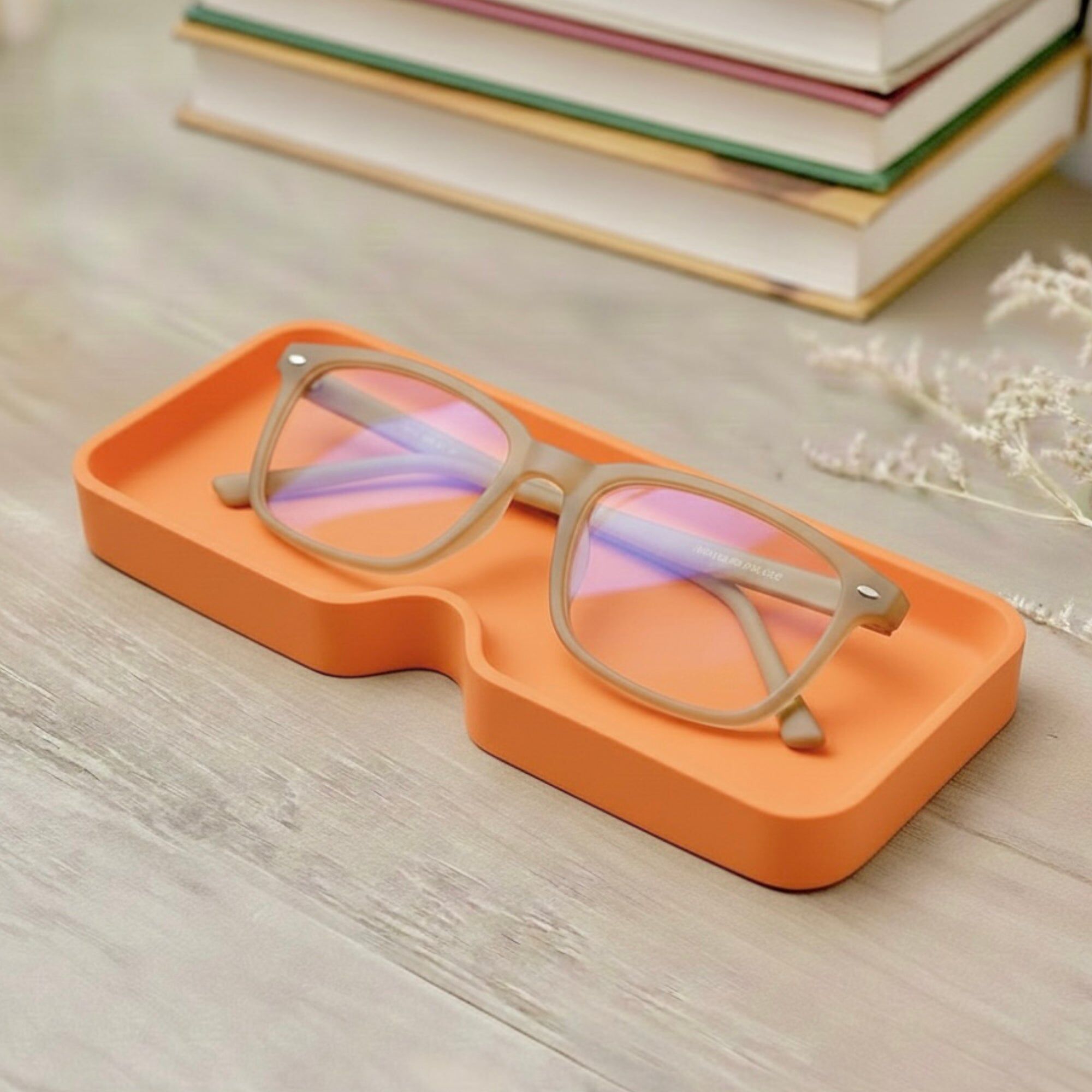 Porte-lunettes orange et plateau à lunettes faits main
