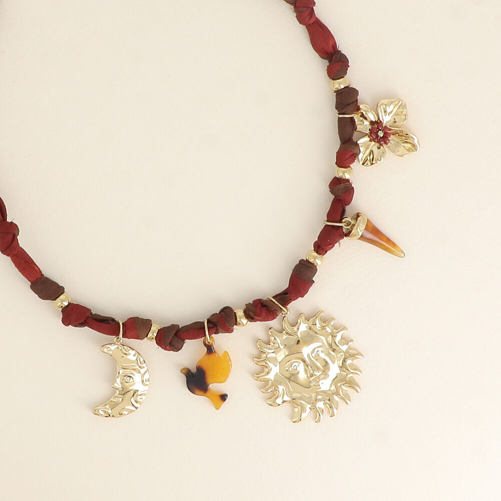 Lunéa Necklace - moon, sun, resin horn, flower